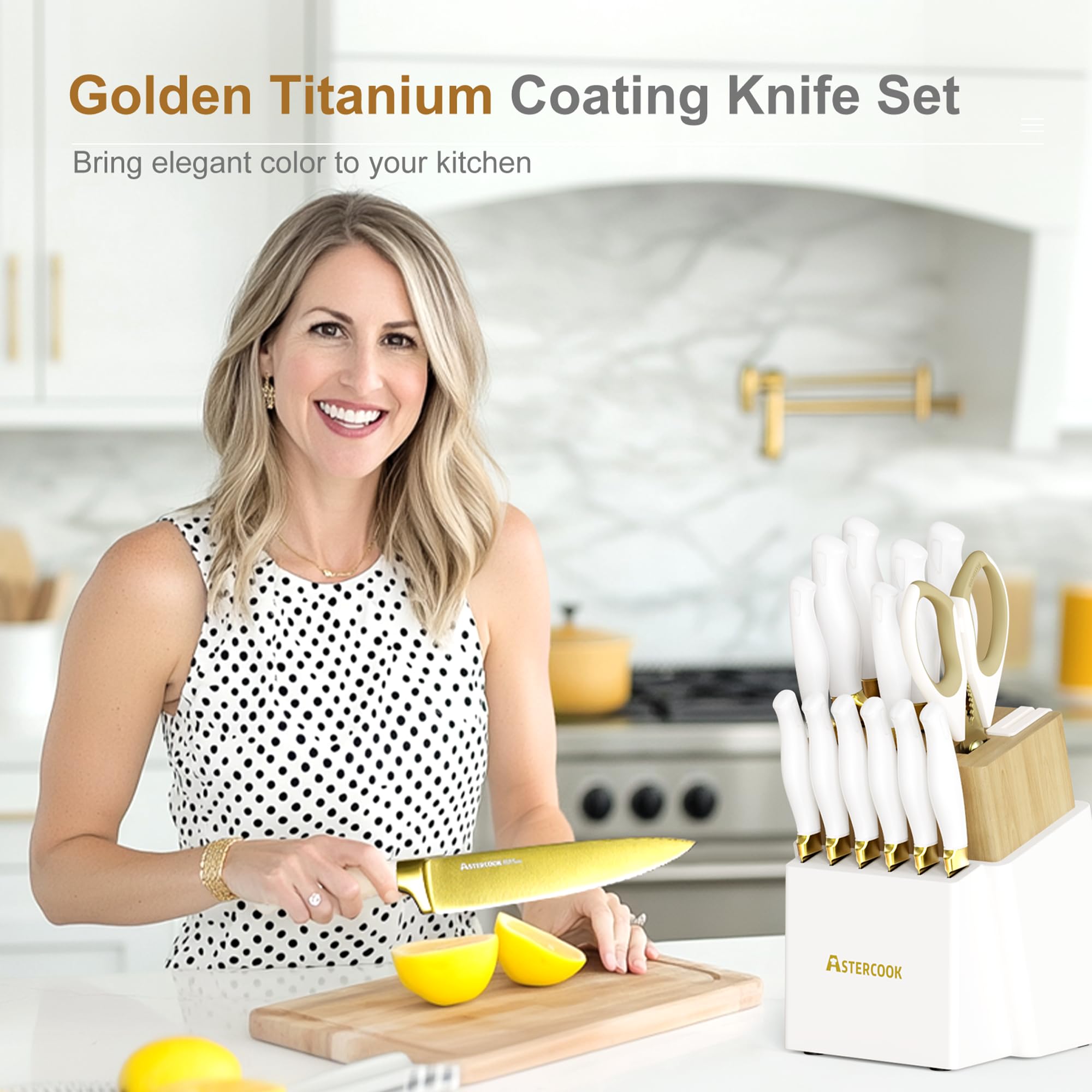 Cuchillo utilitario Astercook de 5 pulgadas con recubrimiento dorado para tareas diarias.