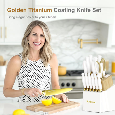 Cuchillo utilitario Astercook de 5 pulgadas con recubrimiento dorado para tareas diarias.