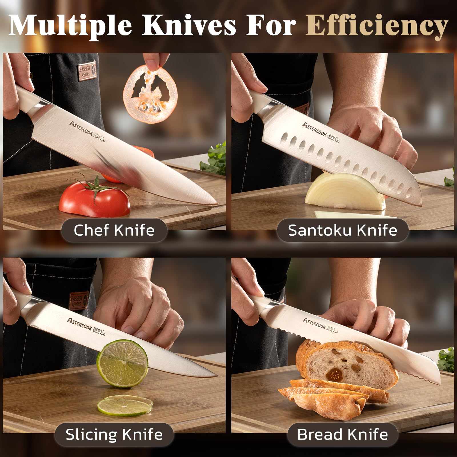 Astercook cuchillos bistec dentados de 4,5 pulgadas para porciones uniformes