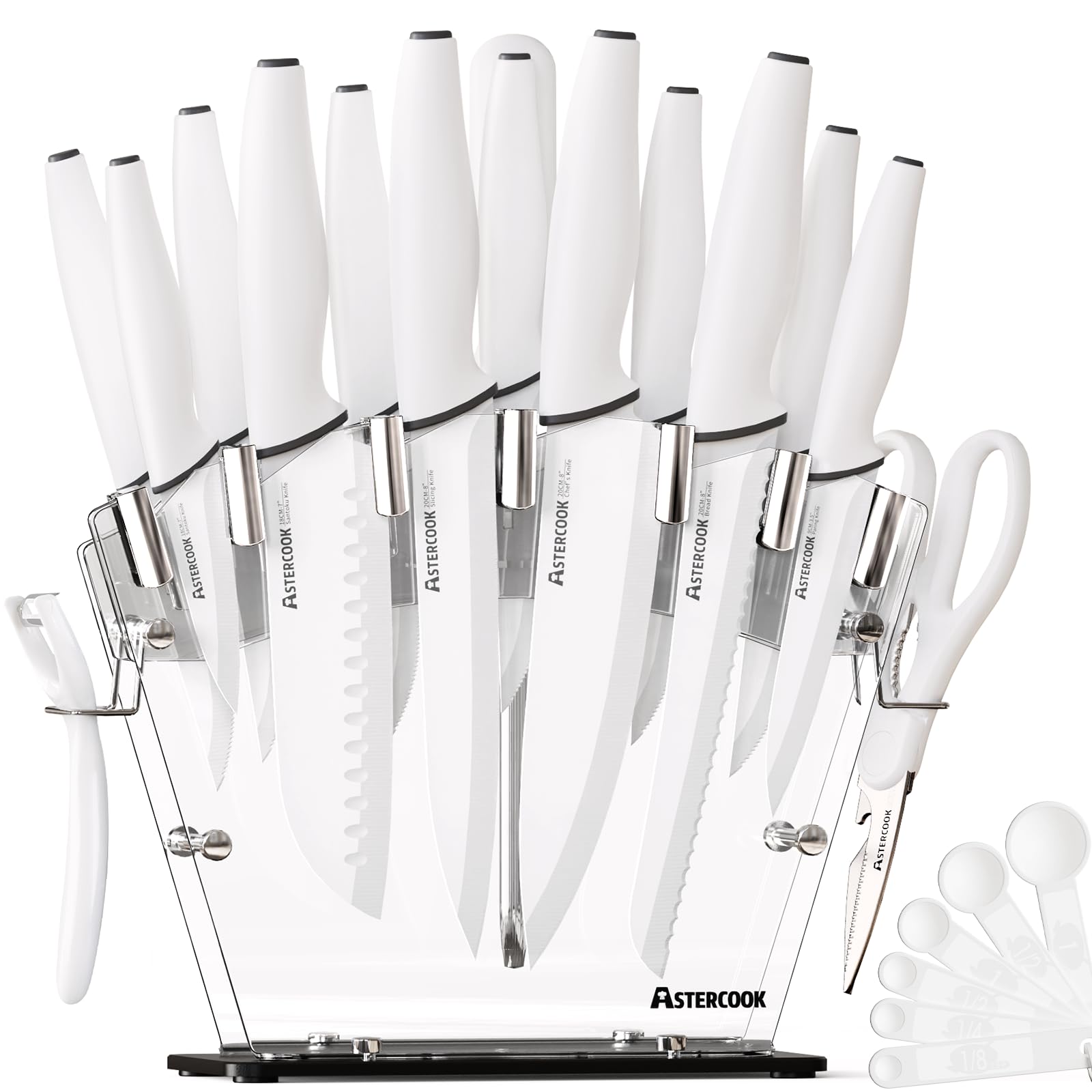 Astercook cuchillos 22 piezas con bloque transparente para acceso rápido y organización en la cocina.