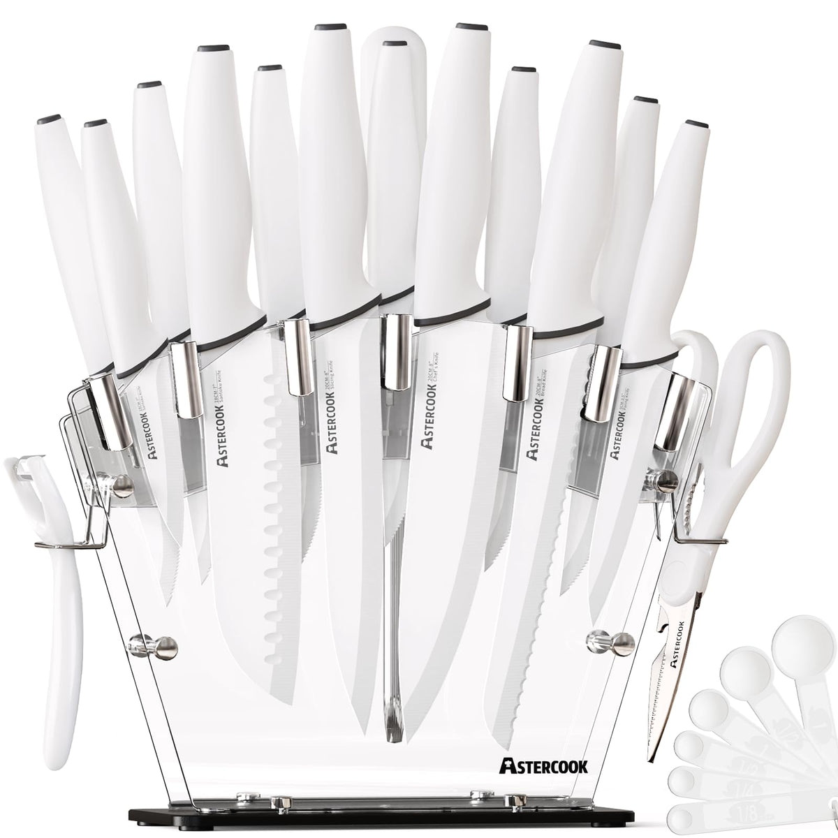 Astercook cuchillos 22 piezas con bloque transparente para acceso rápido y organización en la cocina.