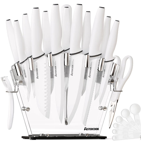 Astercook cuchillos 22 piezas con bloque transparente para acceso rápido y organización en la cocina.