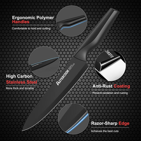 Astercook cuchillos con recubrimiento negro anti oxidación para durabilidad diaria
