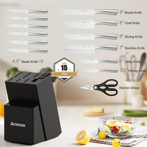 Seis cuchillos serrados Astercook 4-1-2 pulgadas para pan y verduras