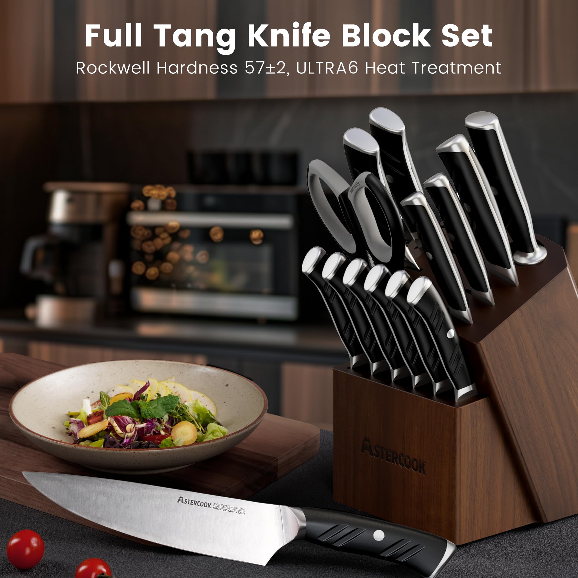 Astercook cuchillos serrados 4.5 pulgadas para bistec con borde limpio