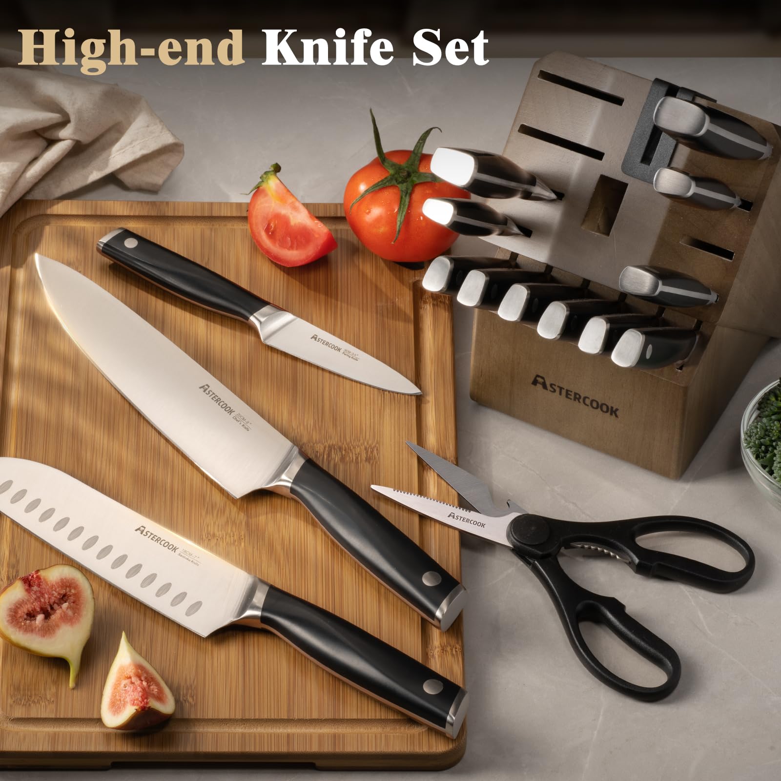 Astercook seis cuchillos serrados de 4.5 pulgadas para filetear y servir.