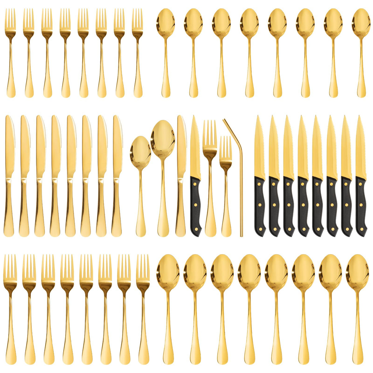 Astercook conjunto de cubiertos dorados 48 piezas con acabado espejo para mesa elegante