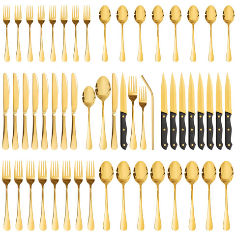 Astercook conjunto de cubiertos dorados 48 piezas con acabado espejo para mesa elegante