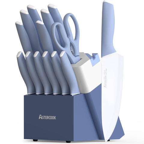 Astercook: conjunto de 15 cuchillos con bloque y afilador para cortes precisos.