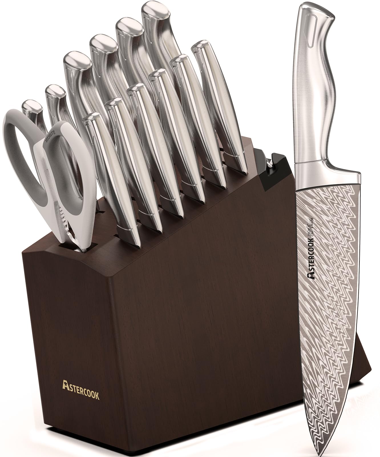 Astercook juego de cuchillos 15 piezas con bloc para almacenamiento ordenado