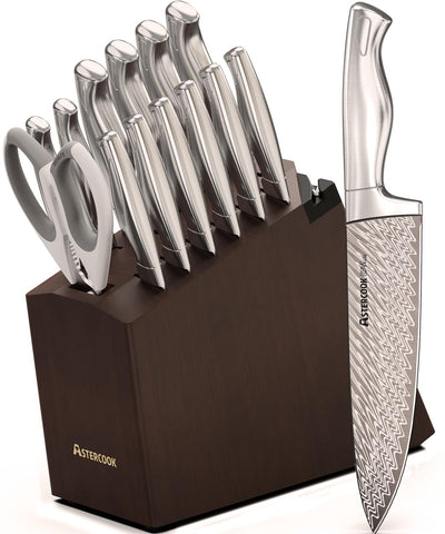Astercook juego de cuchillos 15 piezas con bloc para almacenamiento ordenado