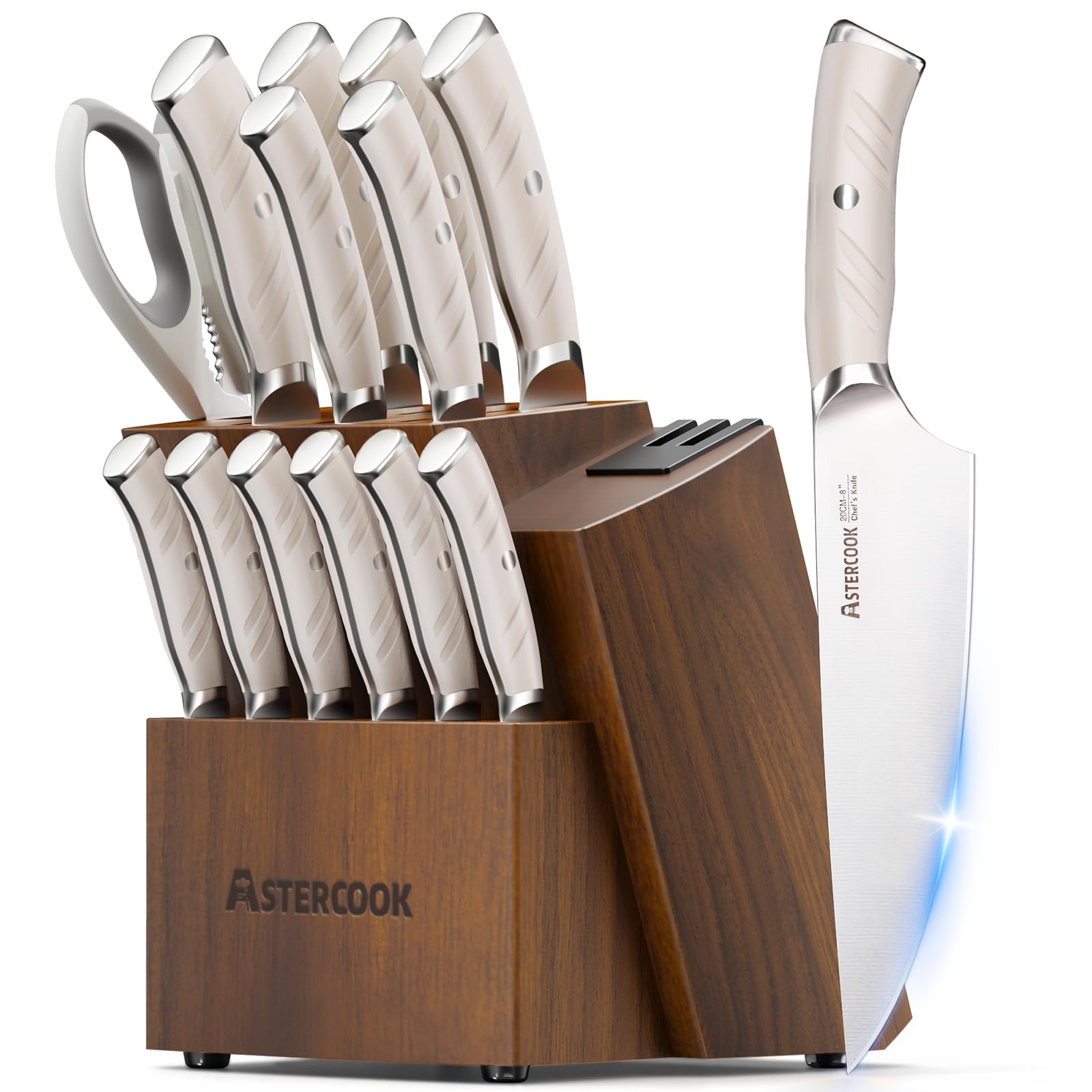 Astercook conjunto de cuchillos con bloque de madera para organización y acceso rápido