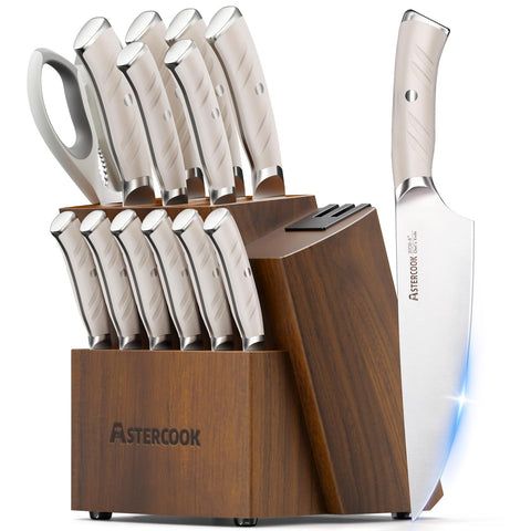 Astercook conjunto de cuchillos con bloque de madera para organización y acceso rápido