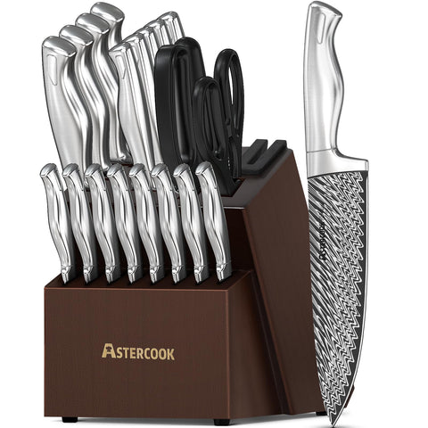 Astercook juego de cuchillos 21 piezas en bloque con afilador para afilar fácilmente