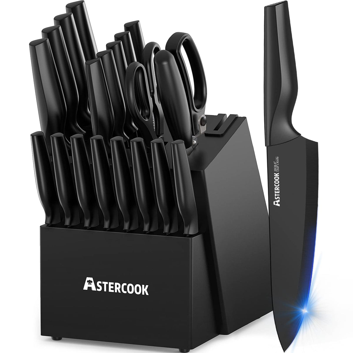 Astercook juego de cuchillos 21 piezas en bloque para precisión en la cocina