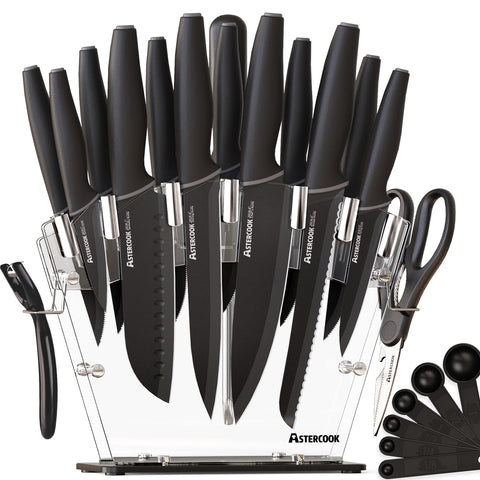 Astercook juego cuchillos bloque transparente almacenamiento ordenado.