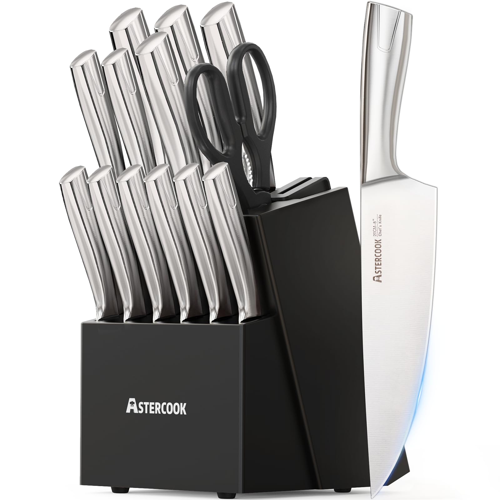 Juego de cuchillos Astercook con bloque y afilador para almacenamiento organizado