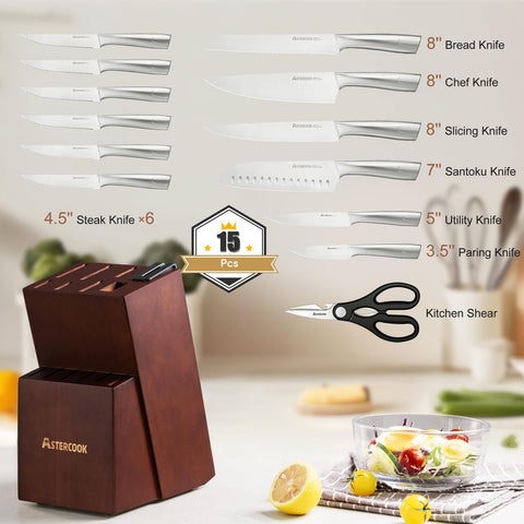 Astercook seis cuchillos de filete serrados 4.5 pulgadas, servicio uniforme para carnes