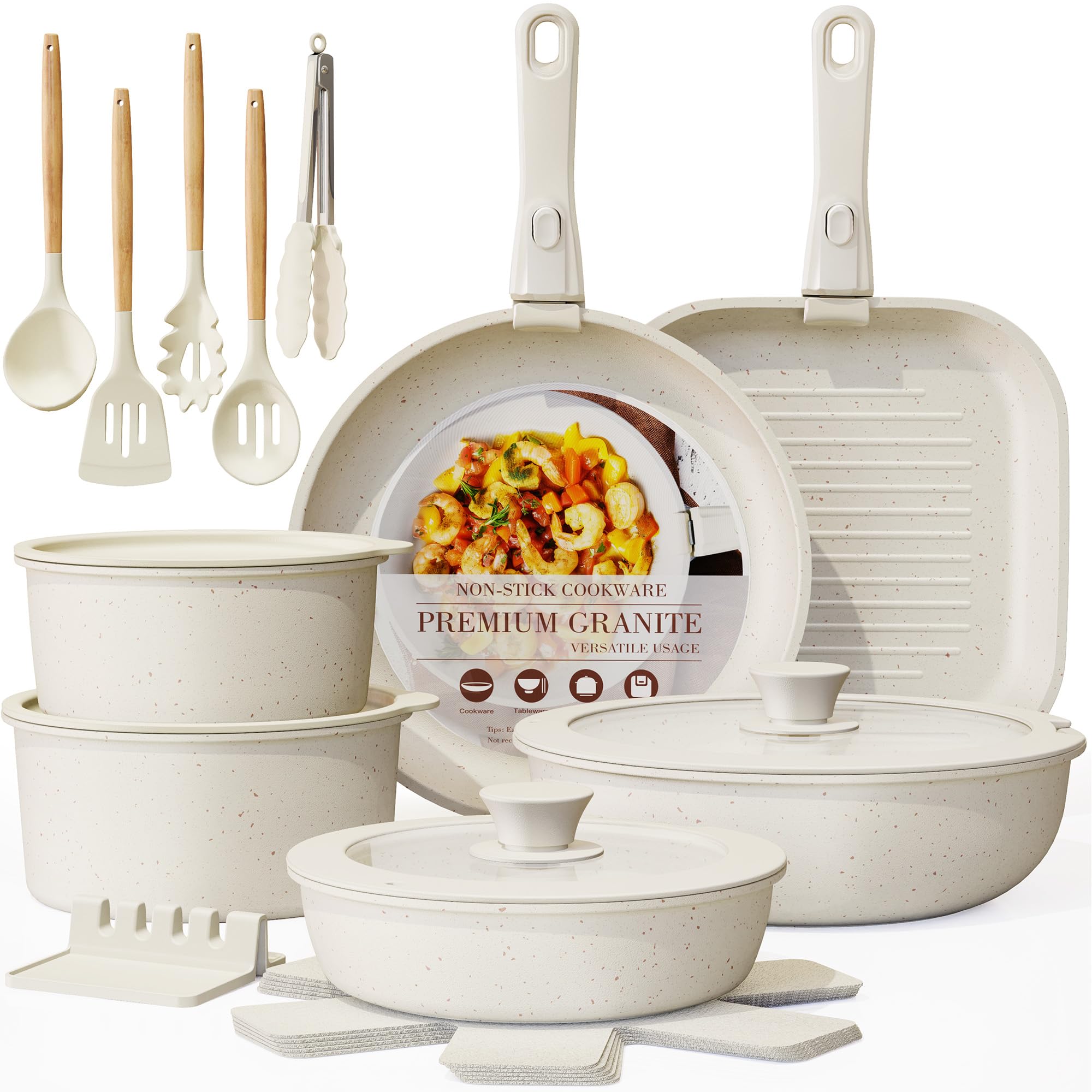 Astercook conjunto 23 piezas con recubrimiento antiadherente cerámico para cocción uniforme