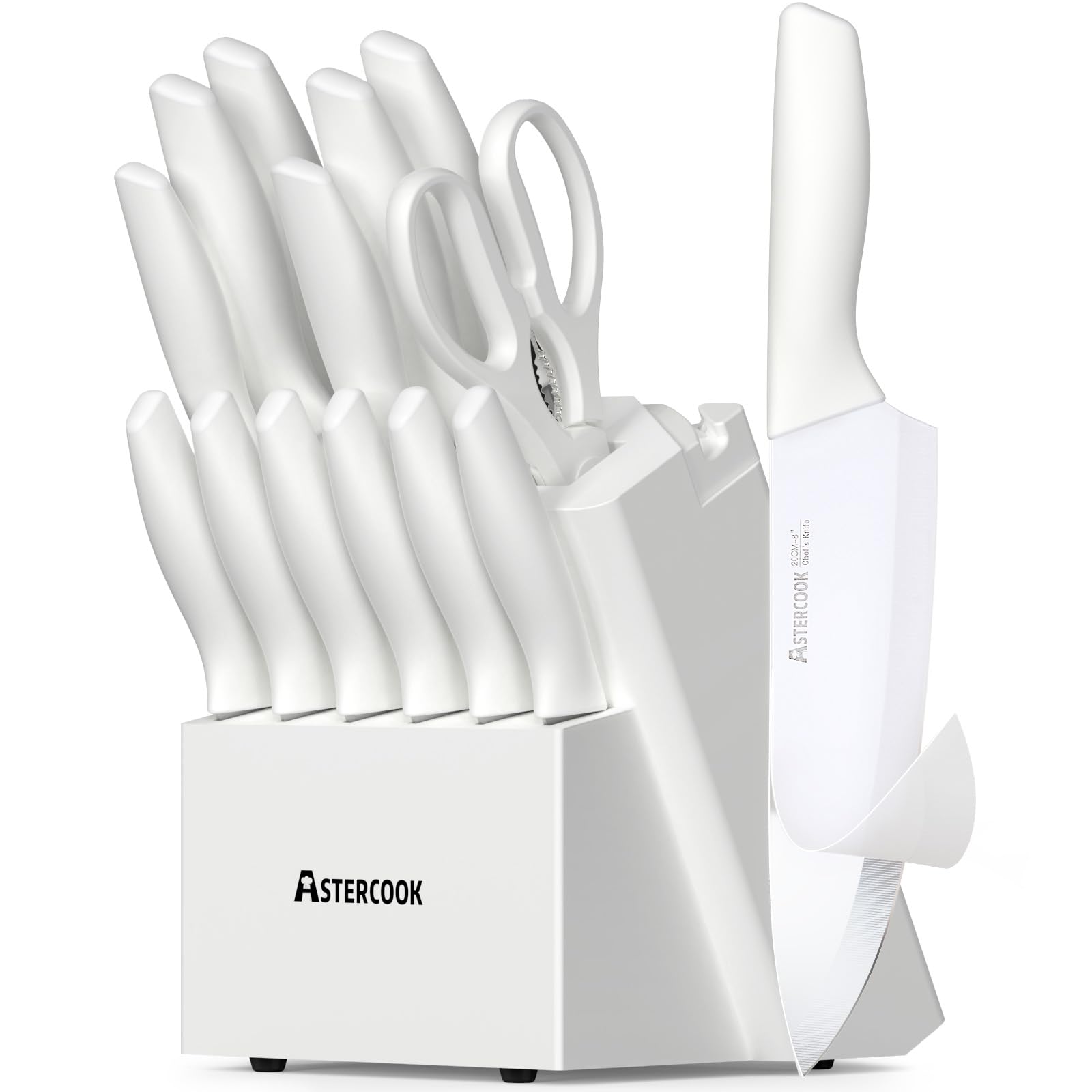 Astercook set de cuchillos 15p con bloque y afilador, filo listo para cocinar