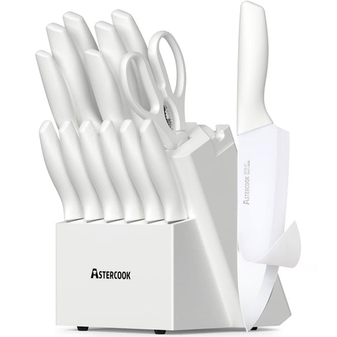 Astercook set de cuchillos 15p con bloque y afilador, filo listo para cocinar