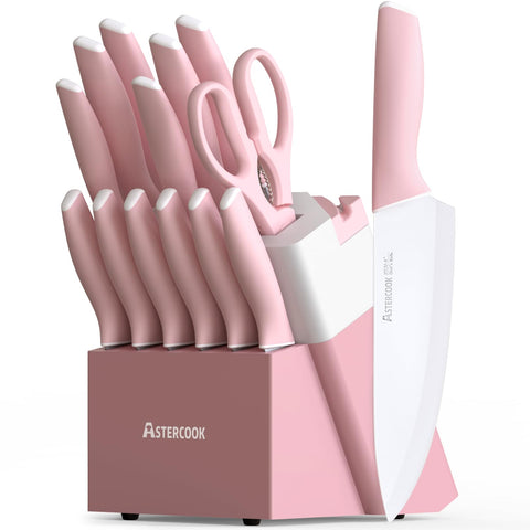 Astercook set cuchillos bloque con afilador incorporado para afilar durante la preparación.