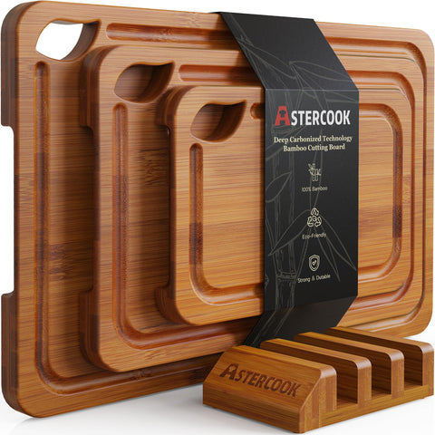 Astercook tabla de corte carbonizada profunda para cocina, mayor durabilidad y protección de cuchillos