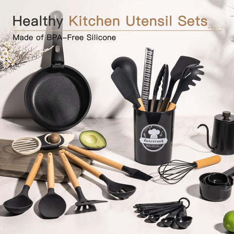 Astercook utensilios con mango de madera para un agarre cómodo.