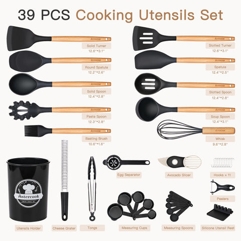 Astercook utensilios de silicona de alta resistencia para sartenes antiadherentes.