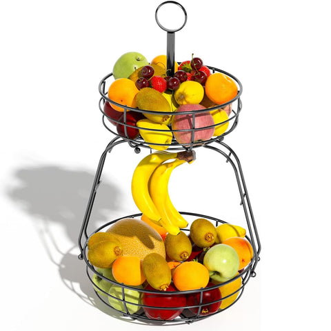 ASTLIHO bandeja de fruta de dos niveles para encimera, organiza frutas y pan.