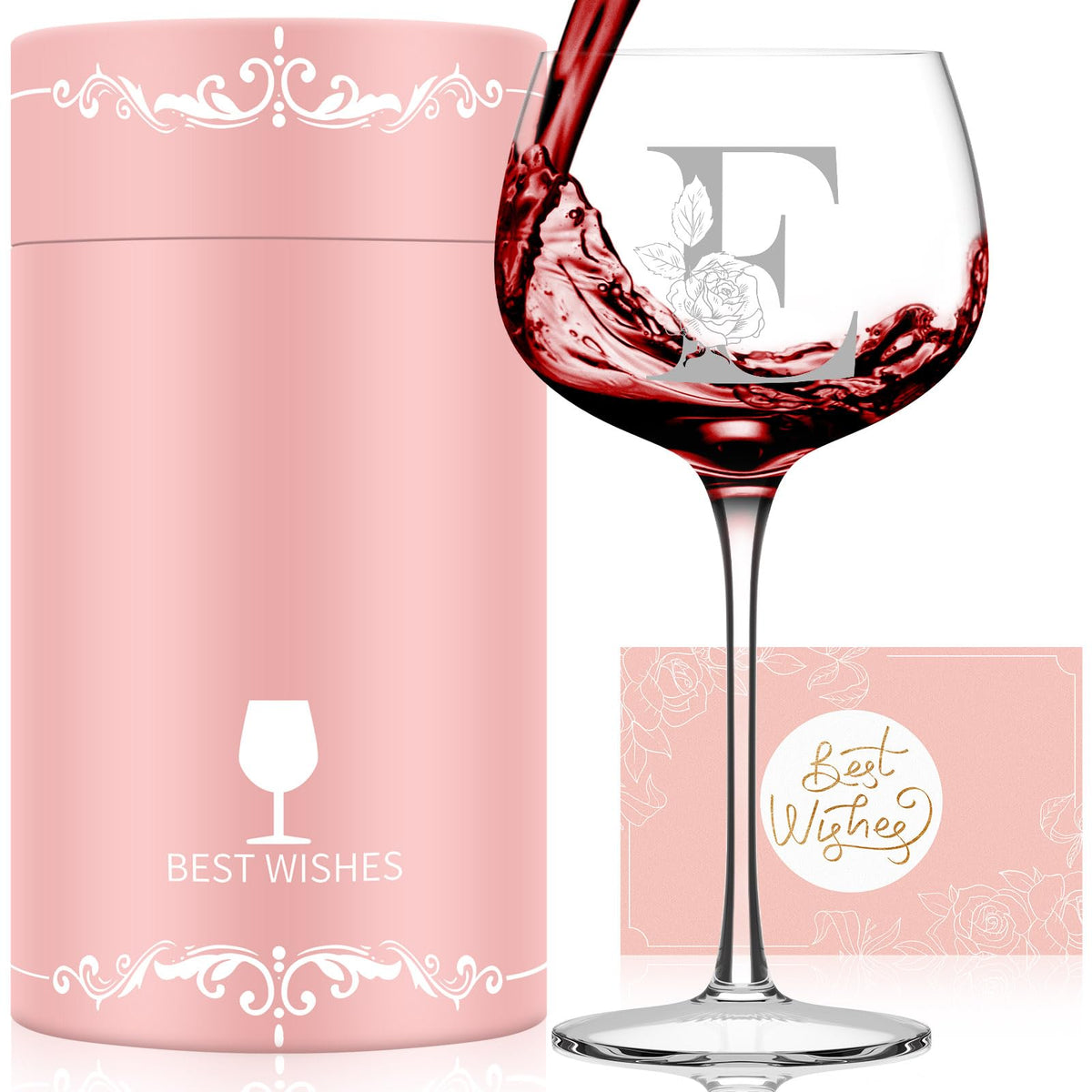 Copa de vino Astonlink con inicial A-Z para regalo personalizado elegante.