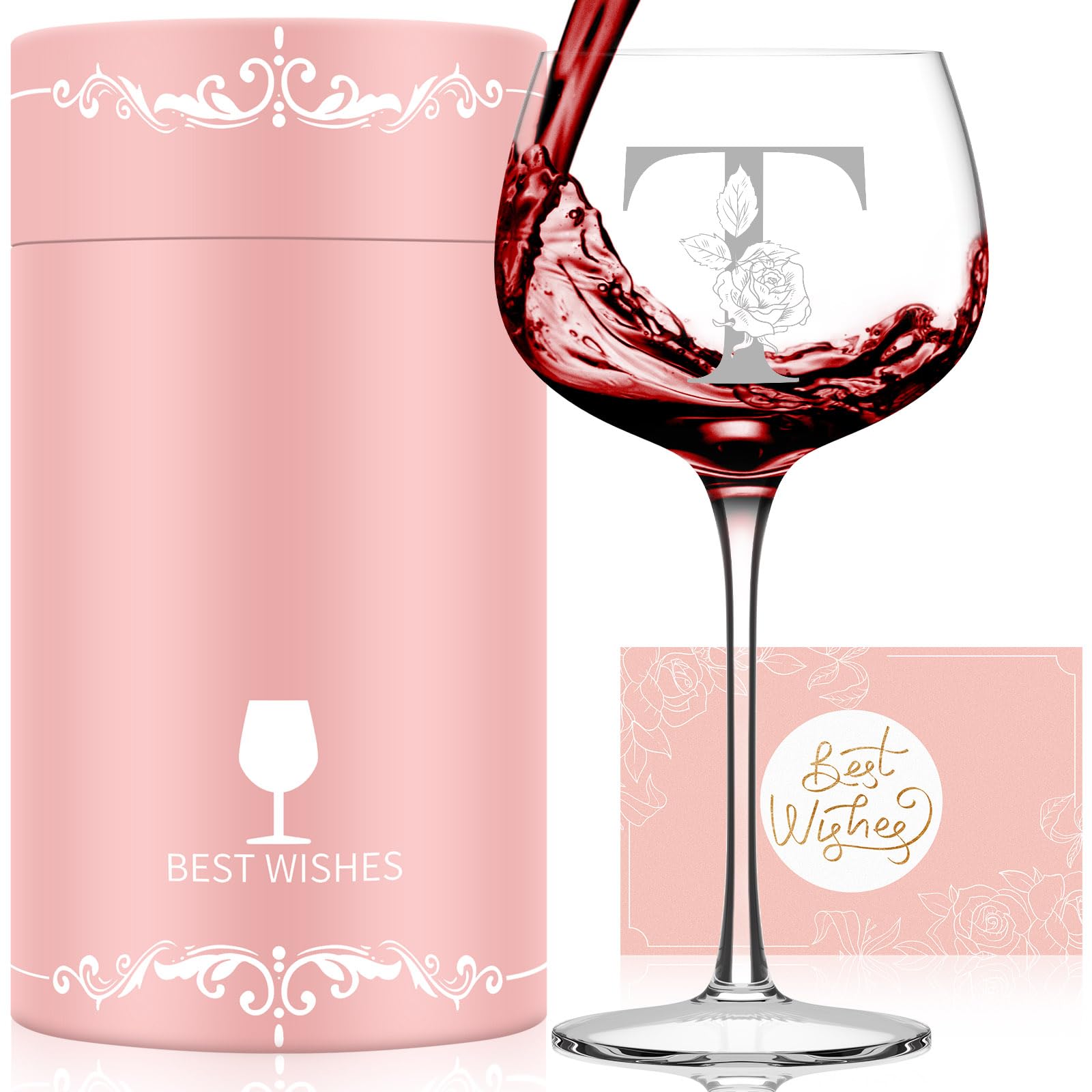 Vaso de vino con inicial A-Z de Astonlink, regalo personalizado para ocasiones especiales.