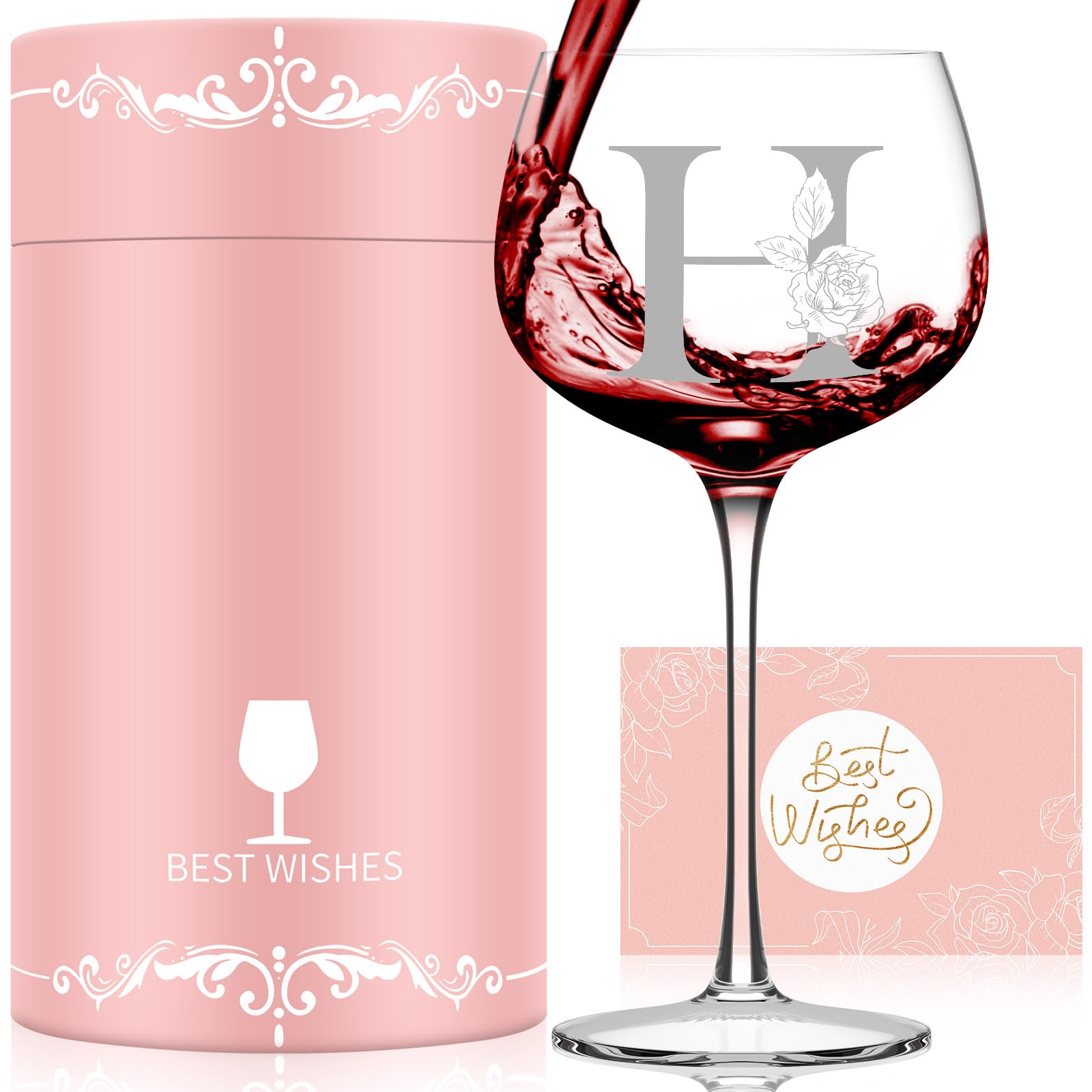 Vaso de vino Astonlink con inicial A-Z, regalo personalizado para momentos especiales.
