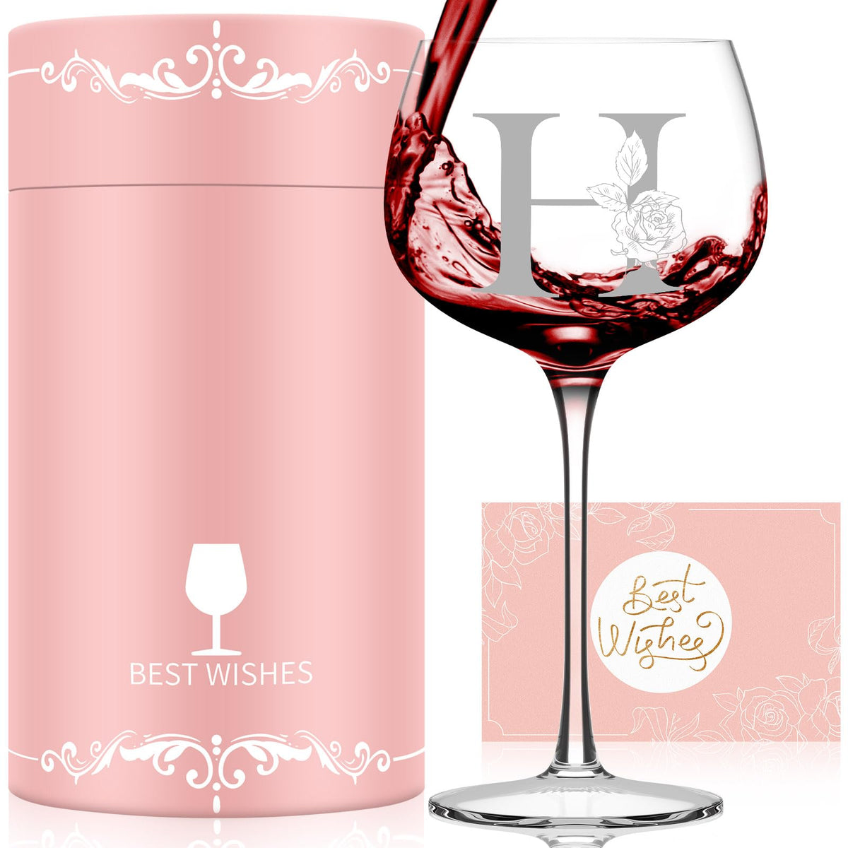Vaso de vino Astonlink con inicial A-Z, regalo personalizado para momentos especiales.