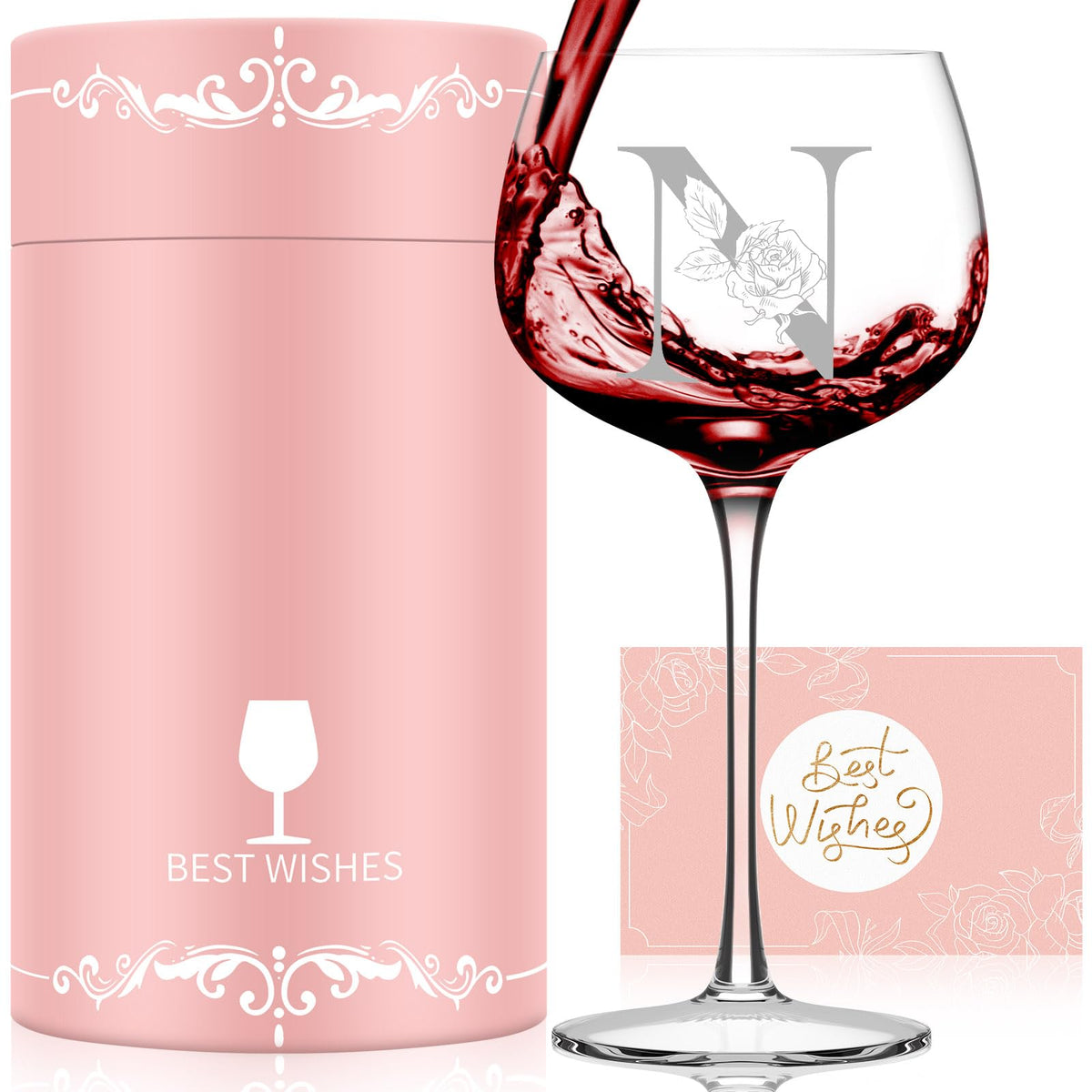 Vaso de vino Astonlink con inicial A-Z para regalo personalizado para mujer