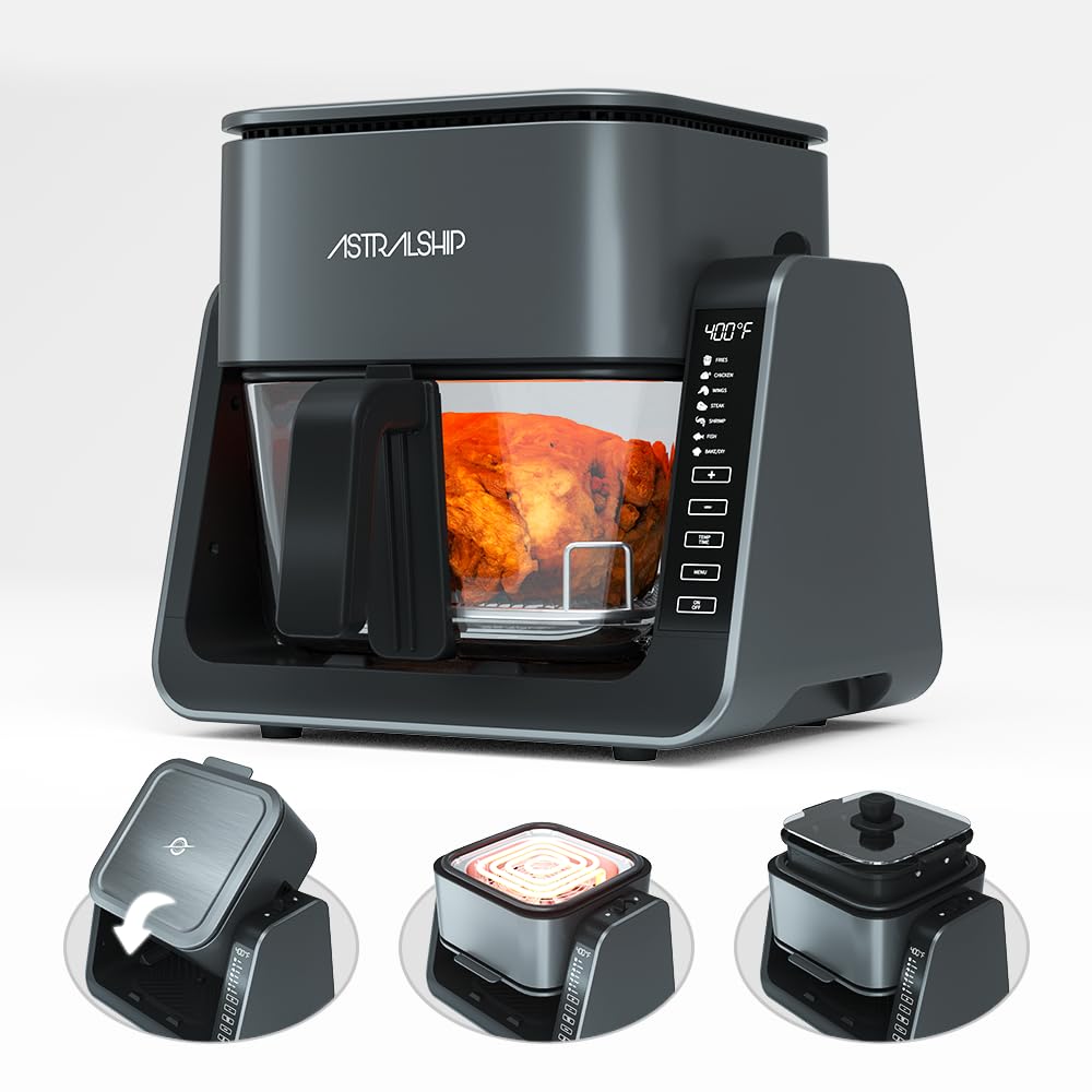 Astralship freidora de aire con vaso de vidrio, libre de teflón y olores, cocina más saludable