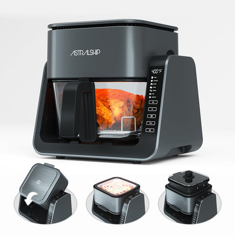 Astralship freidora de aire con vaso de vidrio, libre de teflón y olores, cocina más saludable
