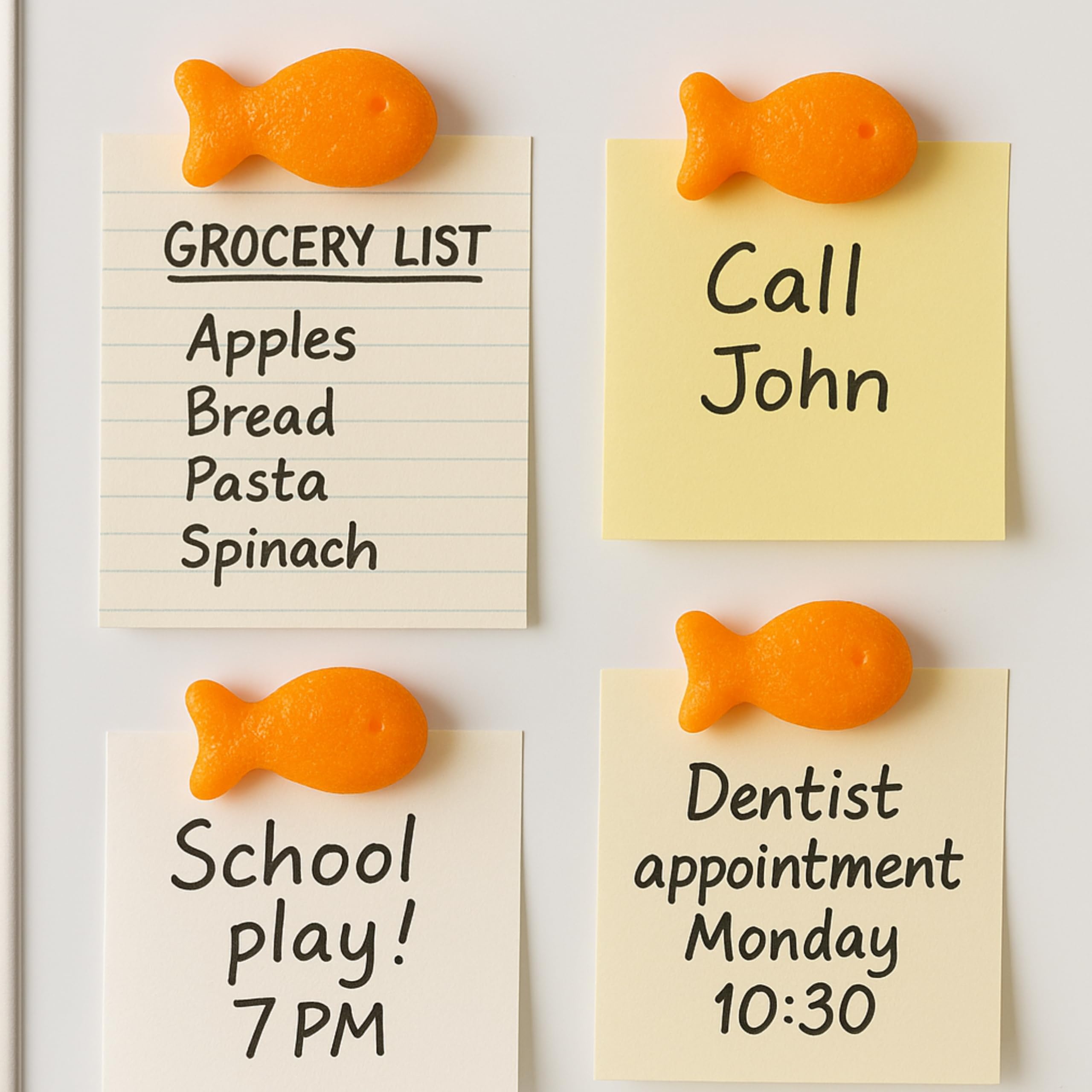 Imán decorativo ASVP goldfish, ayuda a mantener mensajes visibles en la cocina.