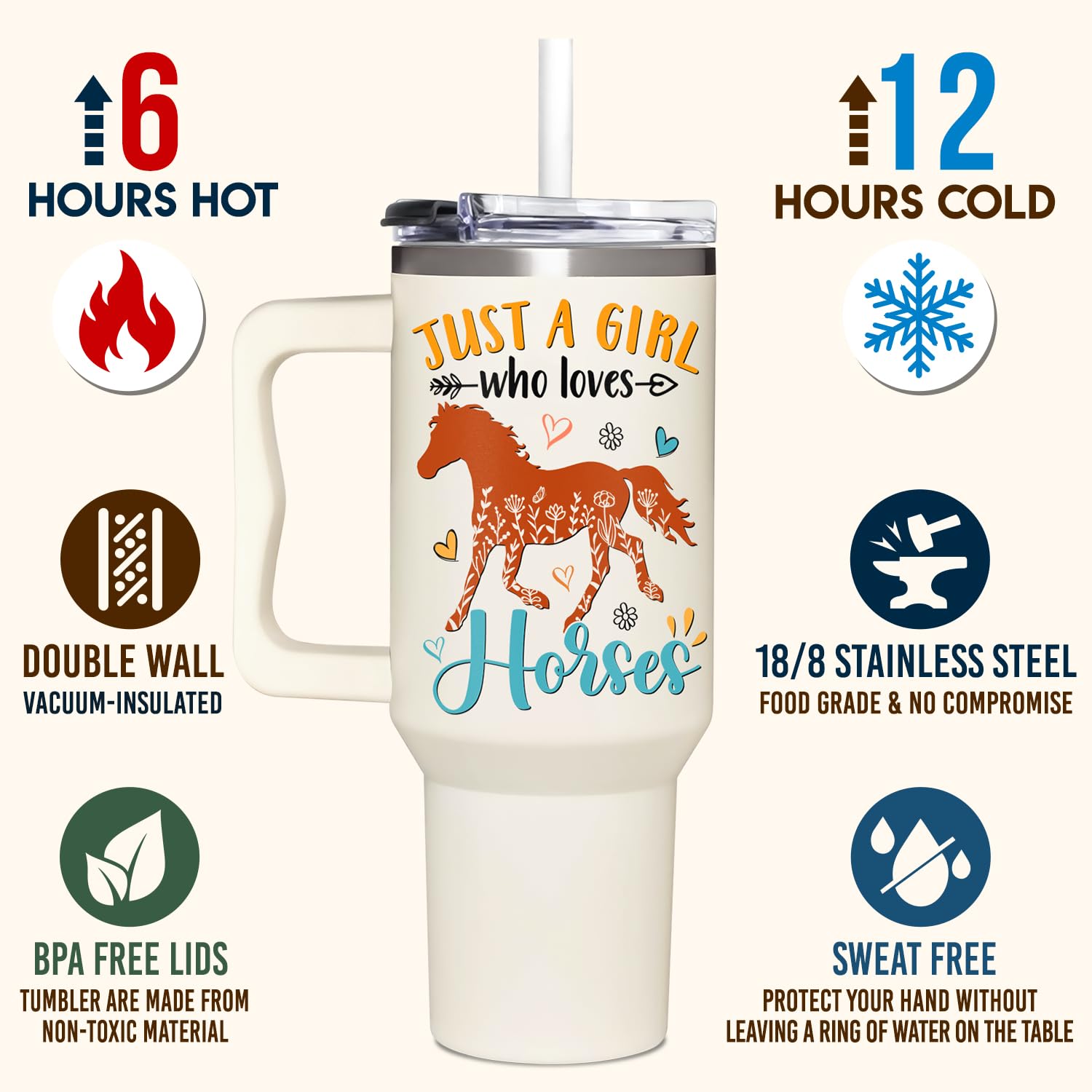 AT2Z GLOBAL vaso isotérmico de caballos, perfecto para actividades al aire libre.