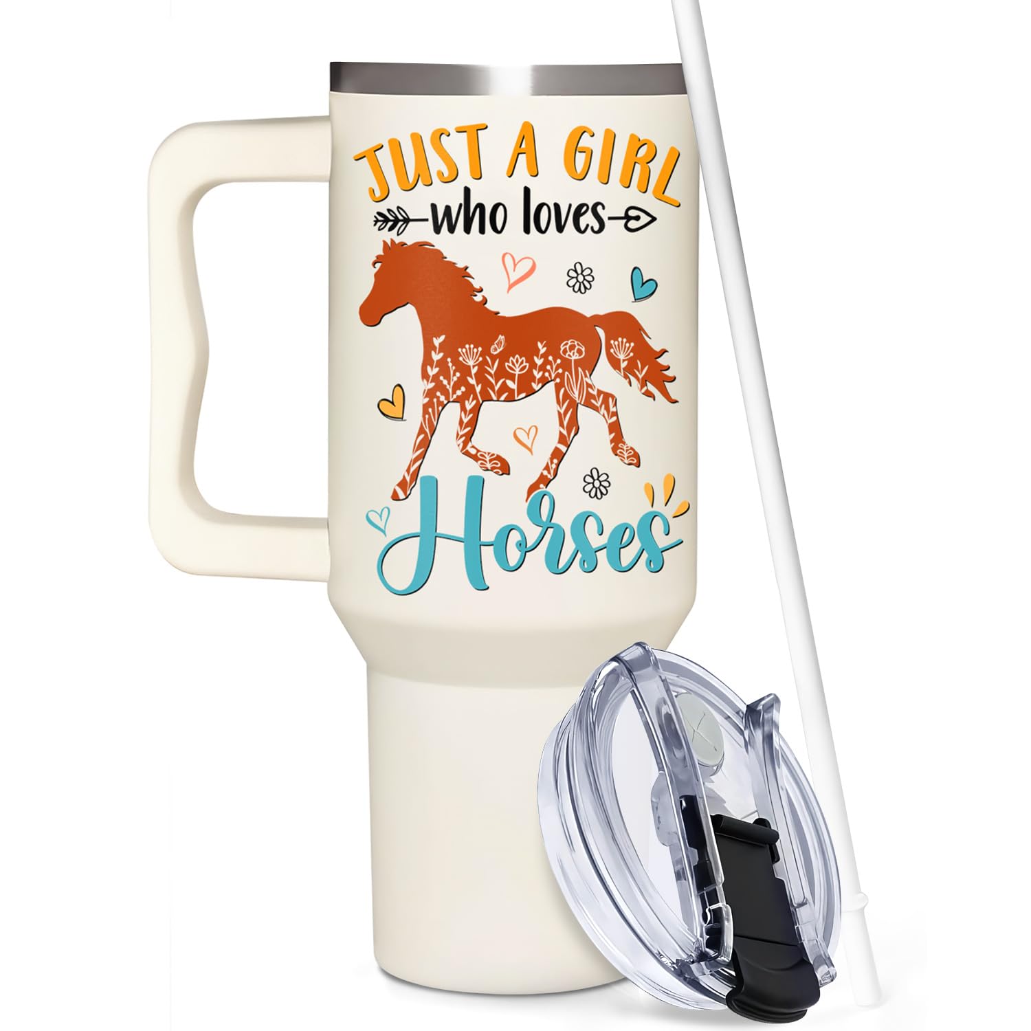 AT2Z GLOBAL vaso térmico de caballos para niñas con asa, útil para bebidas.