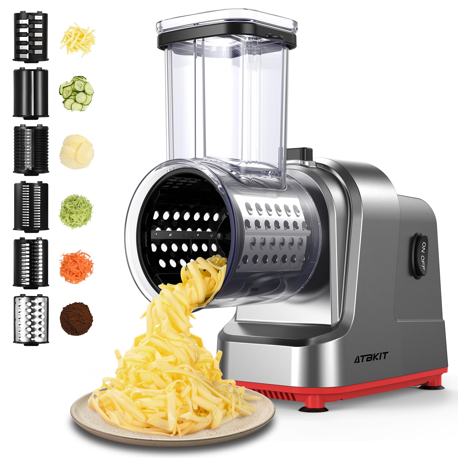 ATBKIT rallador eléctrico de quesos, rendimiento rápido para pizzas y pastas.