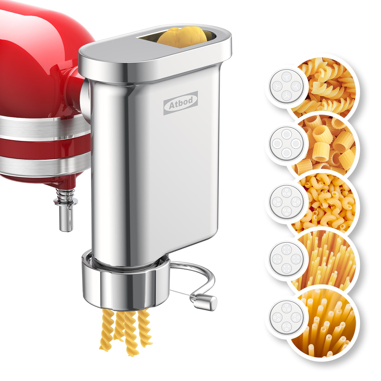 Prensa de pasta Atbod Metal Gourmet montada en Kitchenaid para pasta fresca.