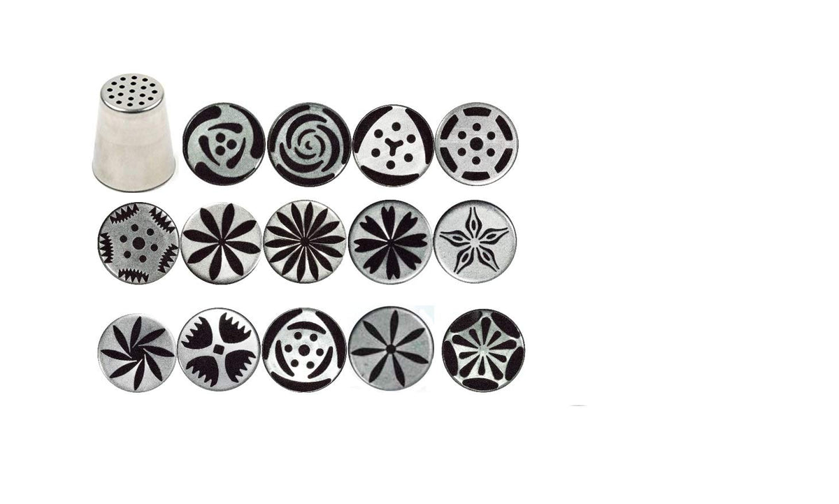 Ateco conjunto tubo ruso para flores con 15 boquillas de acero inoxidable para decoraciones.