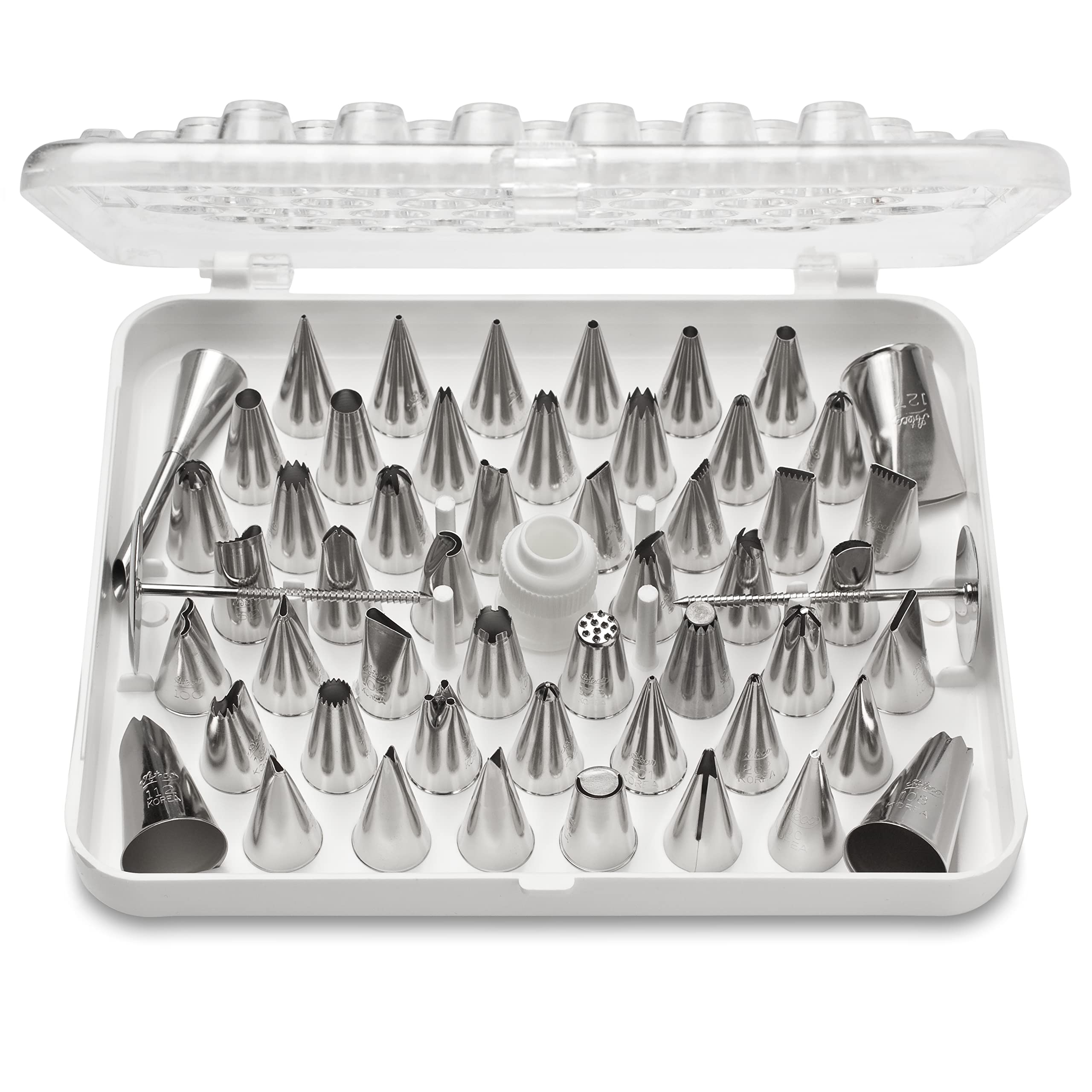 Ateco set de decoración para pasteles con 52 tubos, fácil acceso y organización.