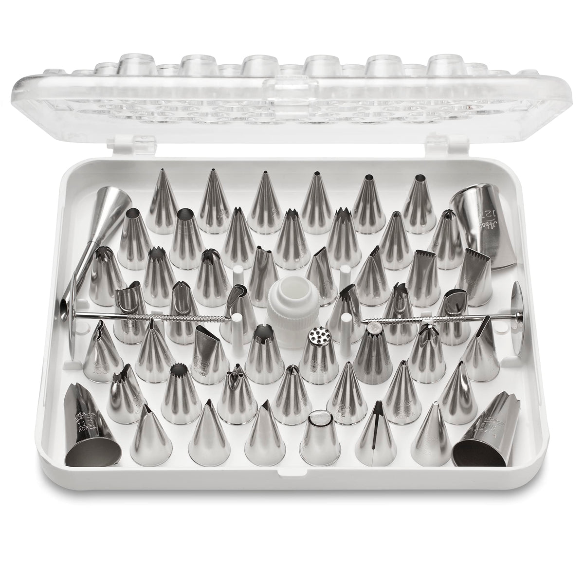 Ateco set de decoración para pasteles con 52 tubos, fácil acceso y organización.
