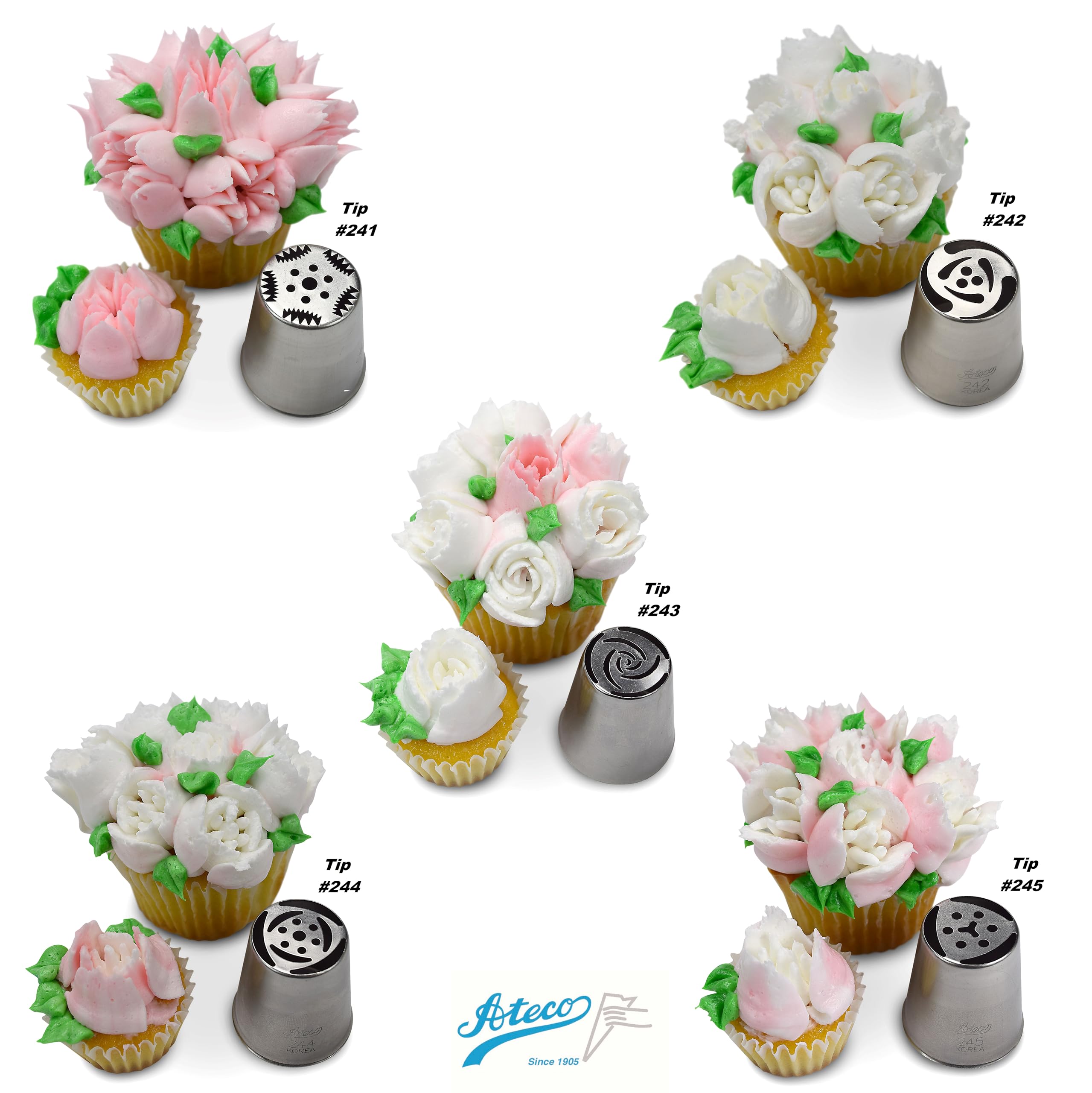 Ateco tubo ruso de acero inoxidable, duradero para decoraciones florales repetidas.