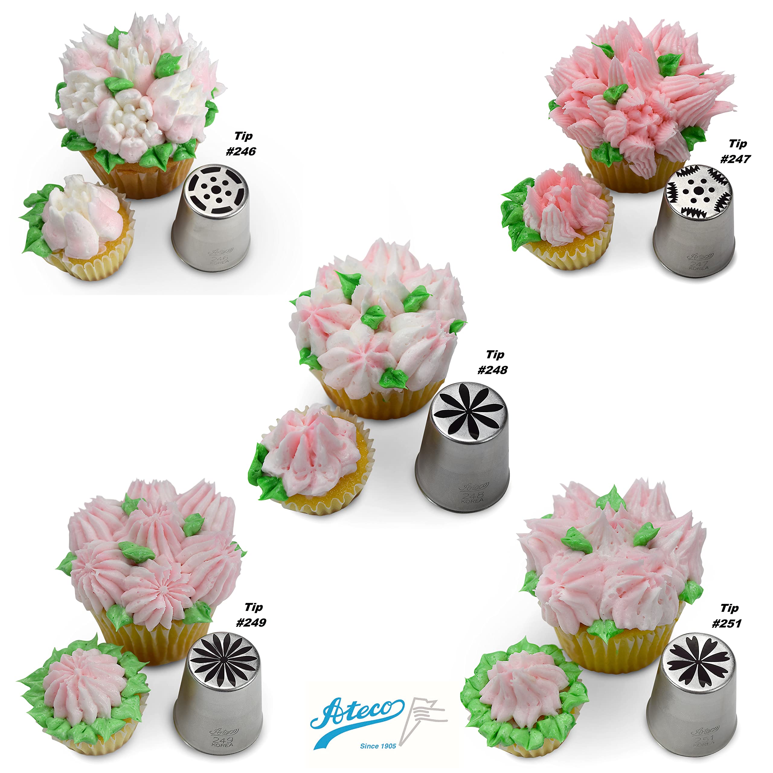 Ateco tubos rusos con diseño profesional para decoraciones florales precisas.