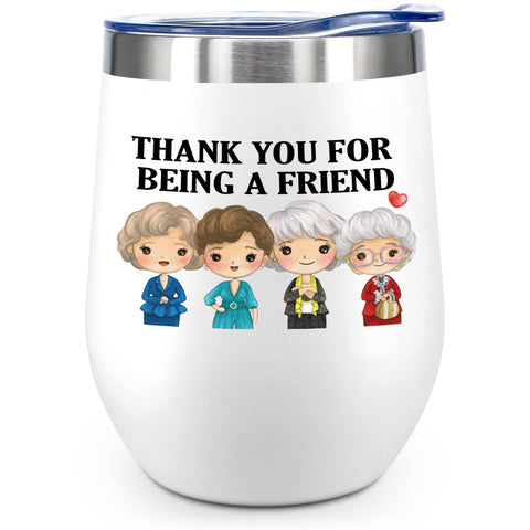 ATHAND tumbler Las Chicas Doradas 12oz blanco, ideal para bebidas.