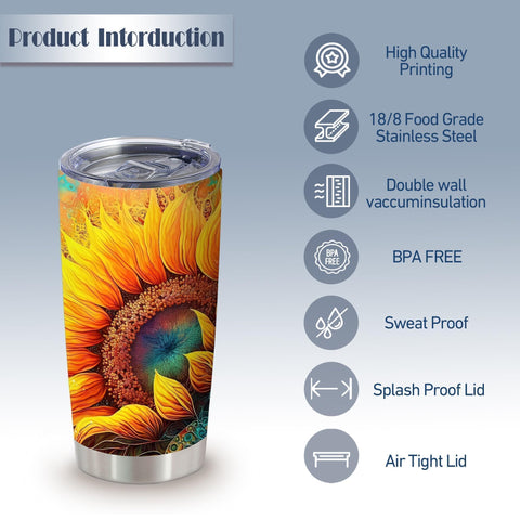 ATHAND tumbler diseño girasol colorido, mantiene tu bebida fresca en viajes.