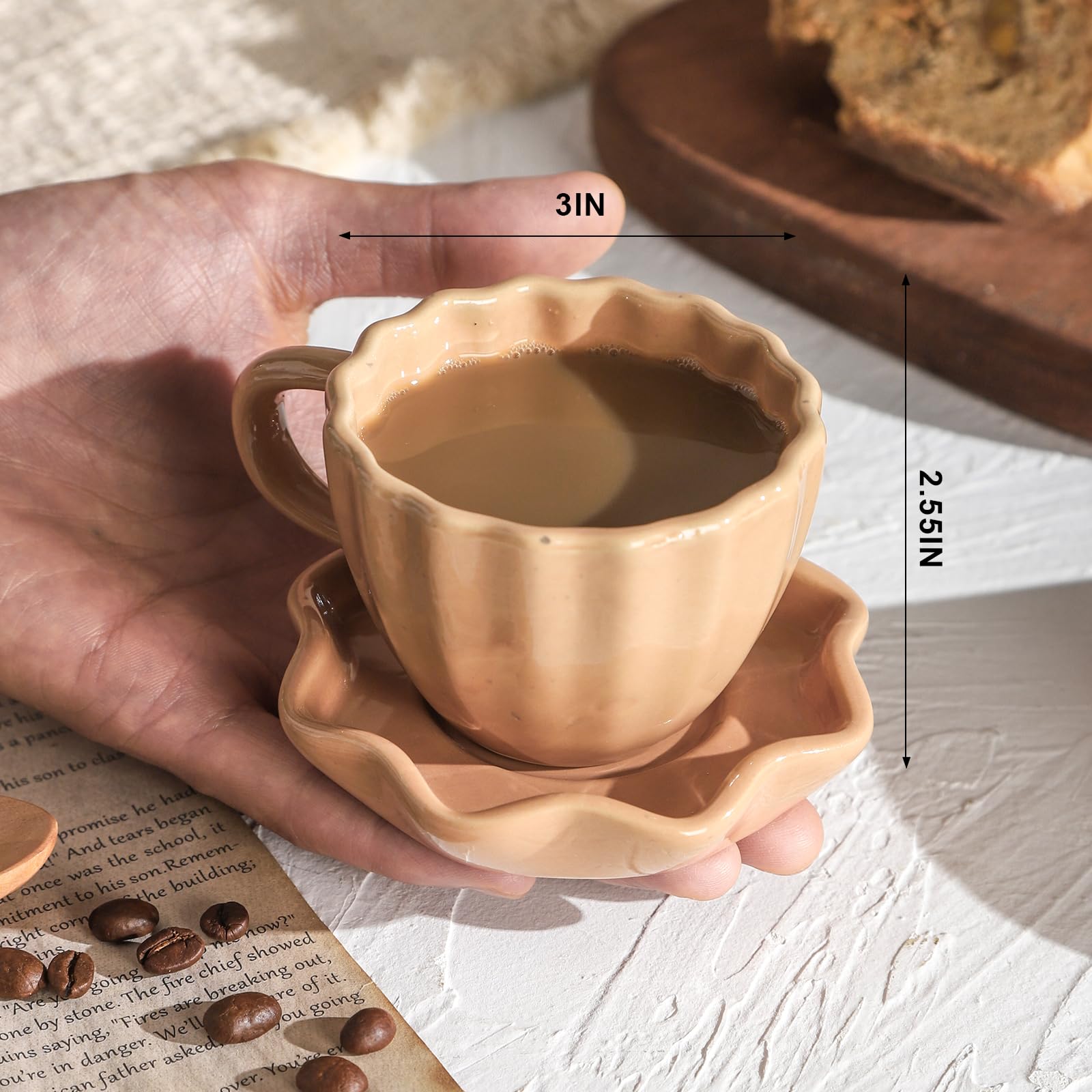 ATLZBLTCI tazas espresso diseño flor rayas, ideales para espresso con crema.